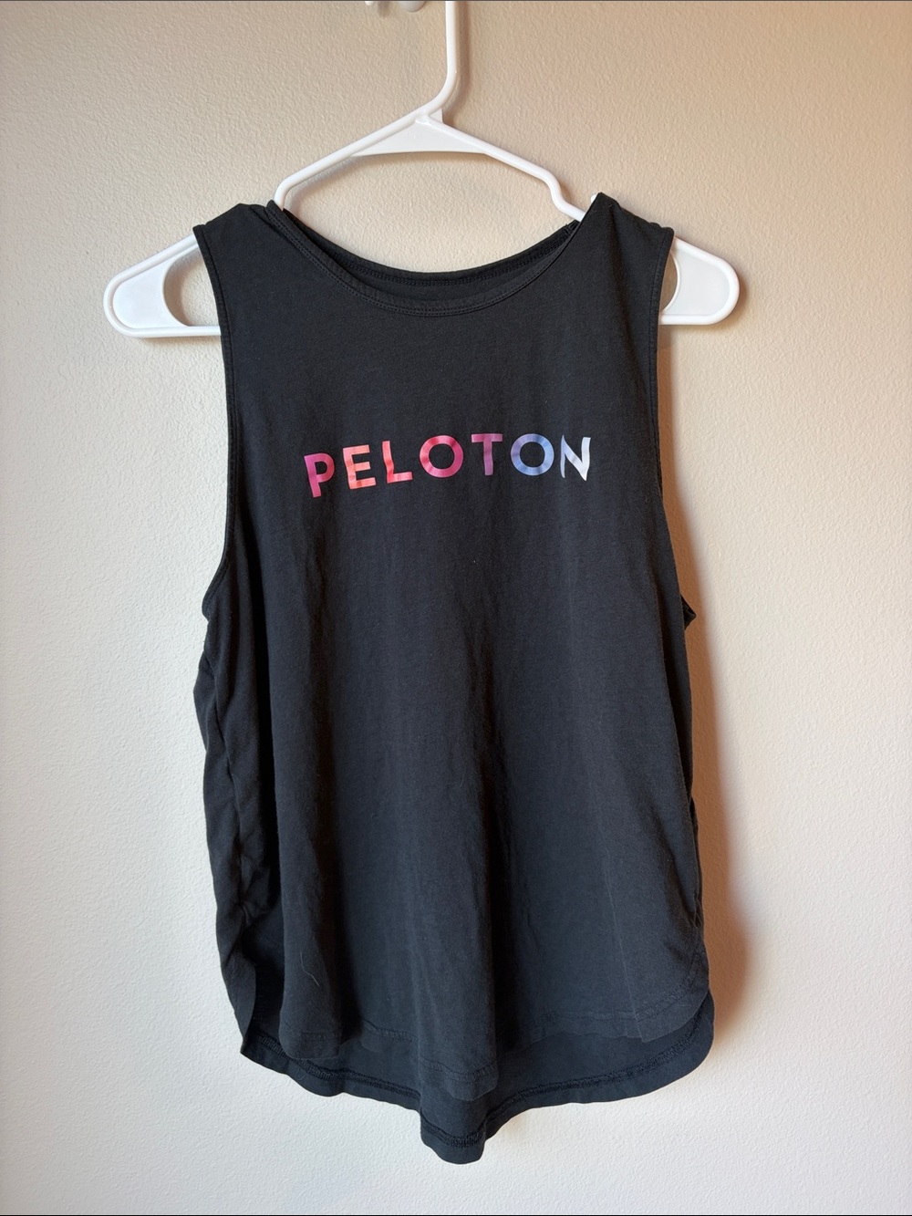 Peloton Black Tank with Pink-to-Blue Gradient Logo